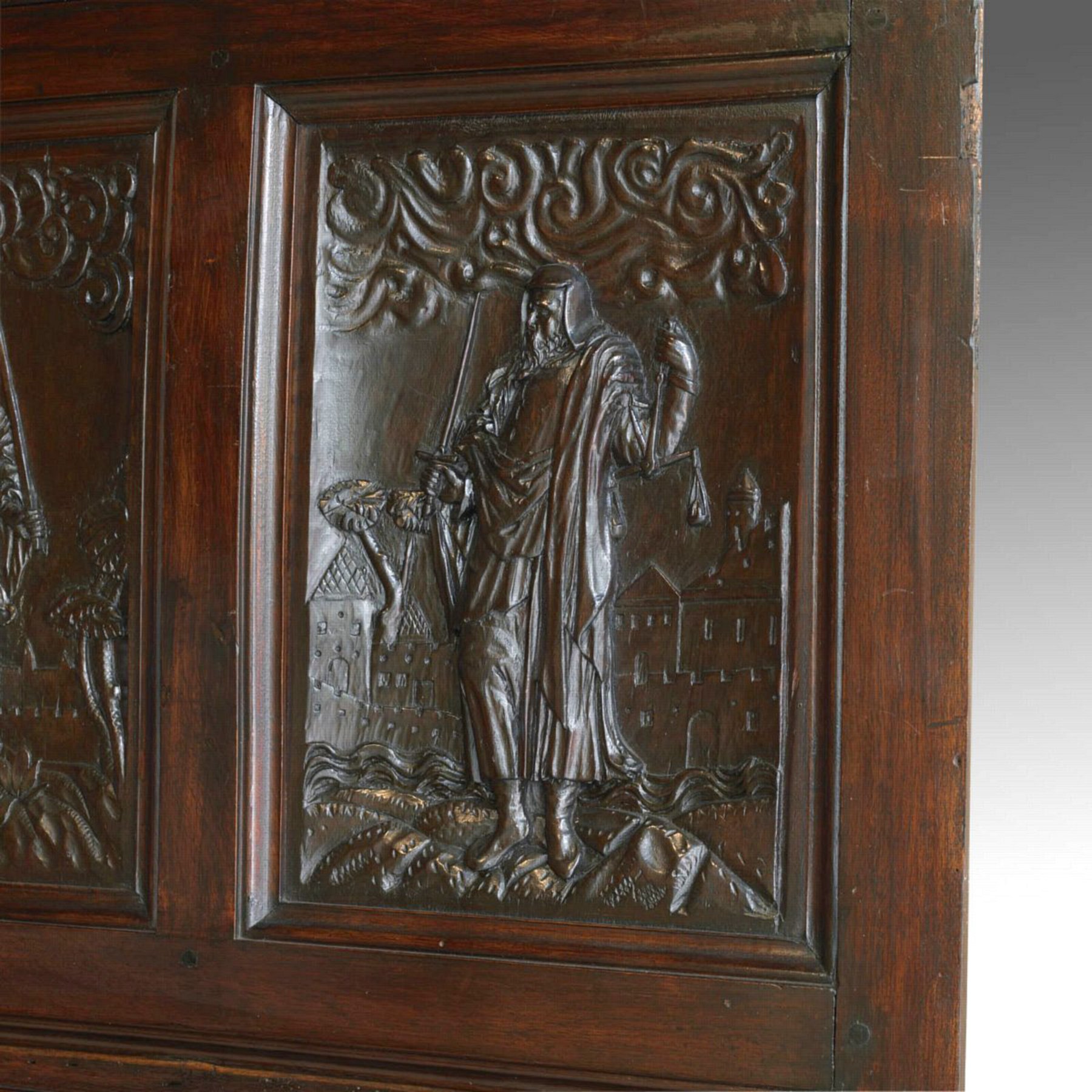 Belgian, 17th Century, Walnut Panels Incorporated into a Door