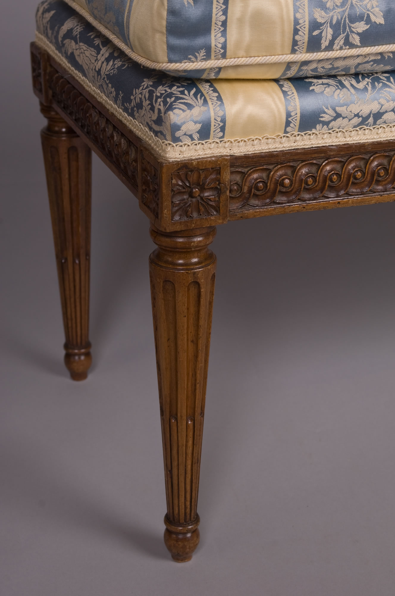 French Louis XVI Period, Beechwood Banquette Stamped by Jean-Baptiste Boulard