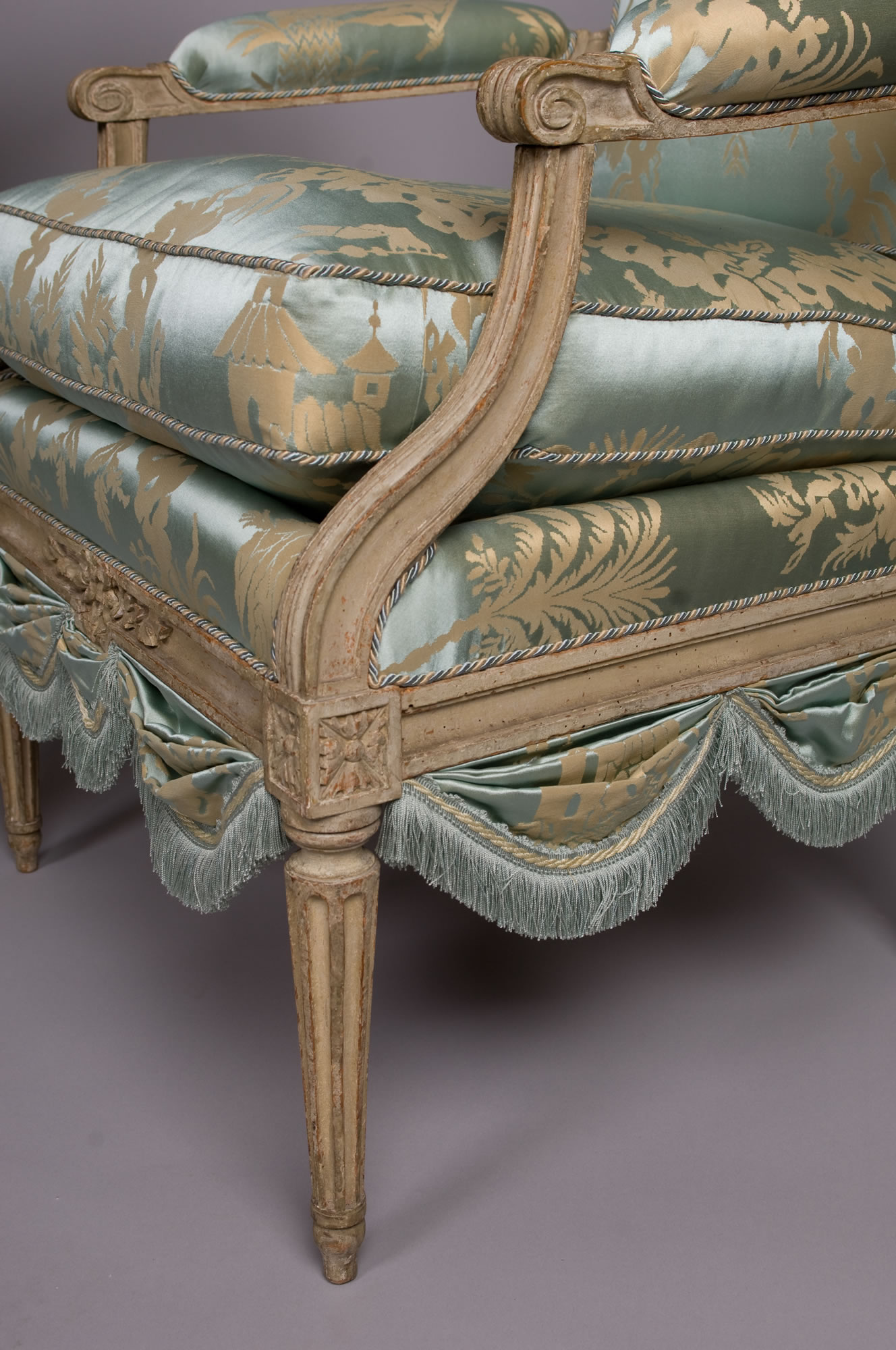 French Louis XVI Period, Painted, Beechwood Fauteuils attributed to, “C. SÉNÉ”