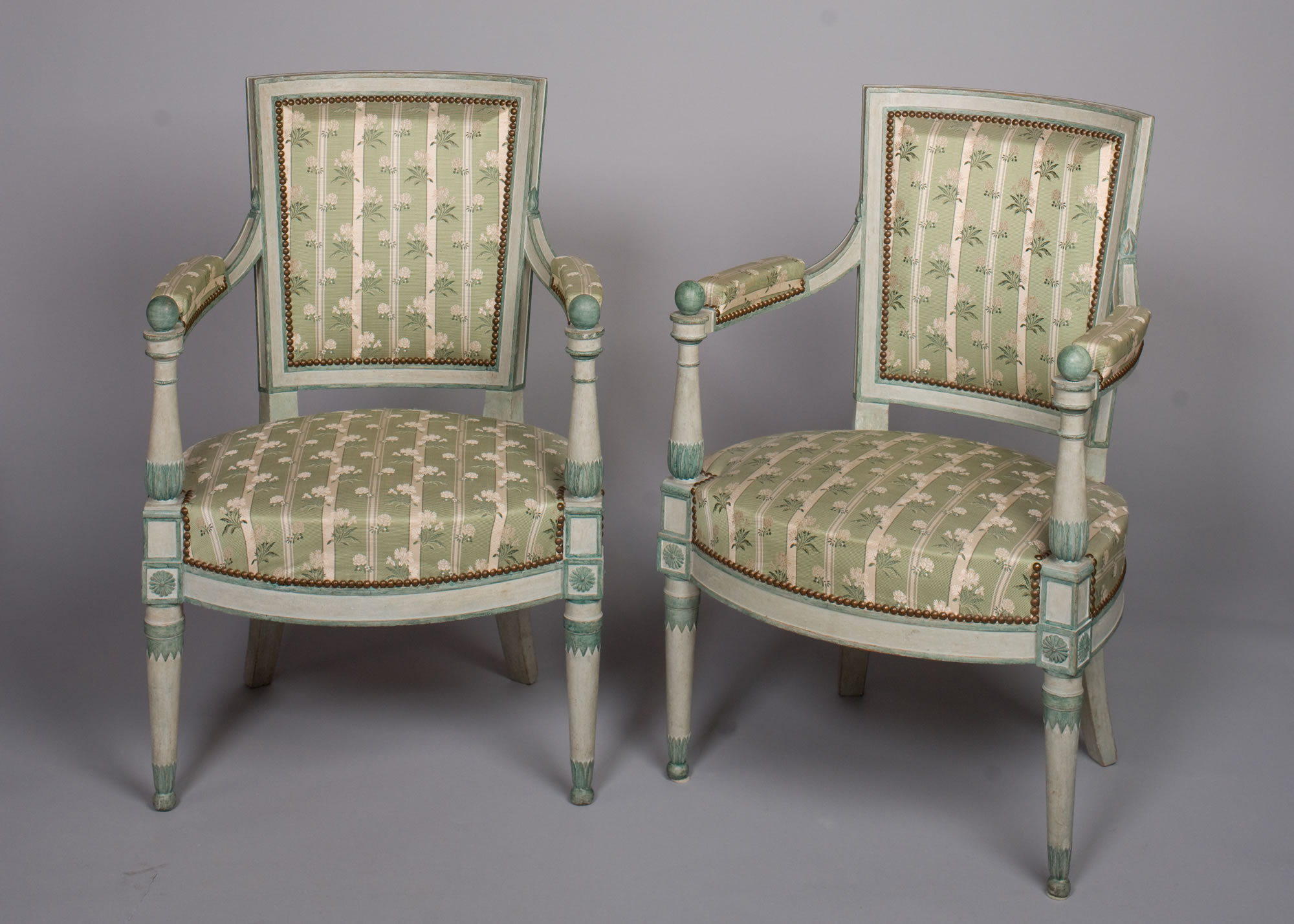 Pair of French Late Louis XVI/Directoire Period, Beechwood Fauteuils