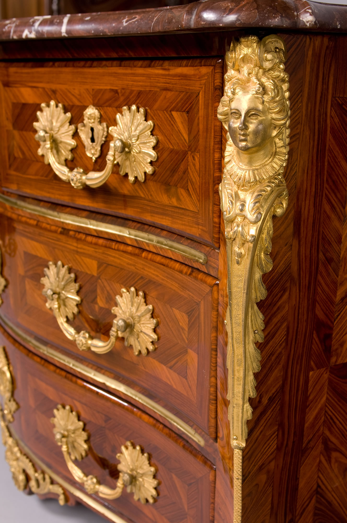 French Louis XV Period, Marquetry Commode Stamped, 