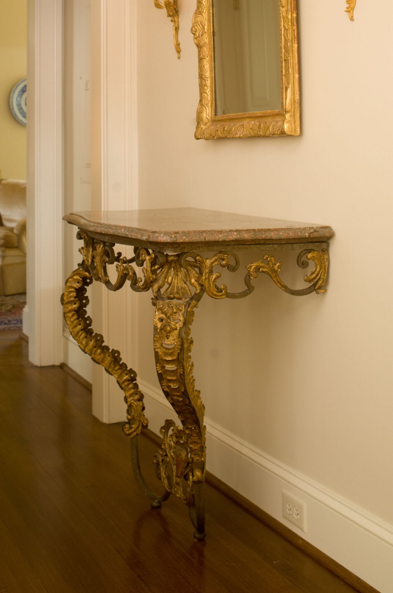 French Louis XV Period, Wrought Iron and Gilt Metal Console Table