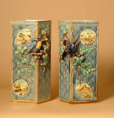Pair of French Barbotine (Majolica) Vases - Click to enlarge and for full details.