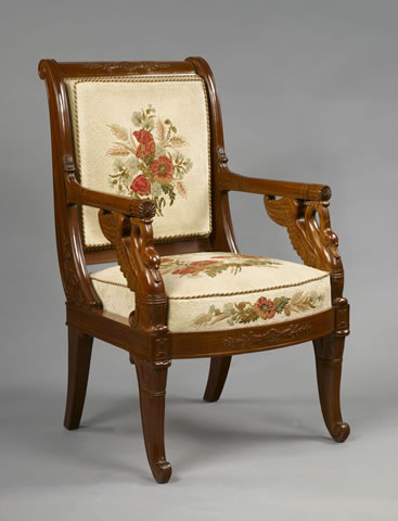 Set of Four French Empire Period, Mahogany Fauteuils Stamped, “L. BELLANGE” - Click to enlarge and for full details.